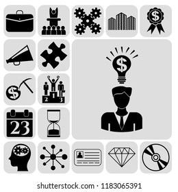 Set of 17 business high quality symbols. Collection. Flat design. Vector Illustration.