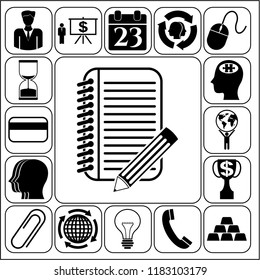 Set of 17 business high quality symbols or icons. Collection. Flat design. Vector Illustration.