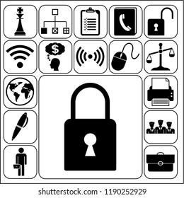 Set of 17 business high quality icons or symbols. Collection. Flat design. Vector Illustration.