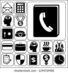 Set of 17 business high quality symbols or icons. Collection. Detailed design. Vector Illustration.