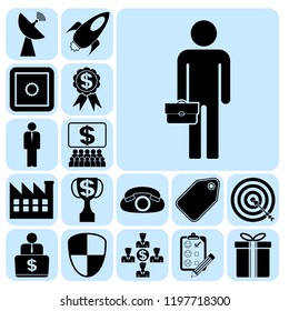 Set of 17 business high quality symbols or icons. Collection. Detailed design. Vector Illustration.