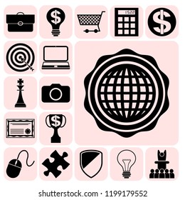 Set of 17 business high quality symbols or icons. Collection. Detailed design. Vector Illustration.