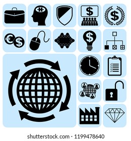 Set of 17 business high quality icons or symbols. Collection. Detailed design. Vector Illustration.