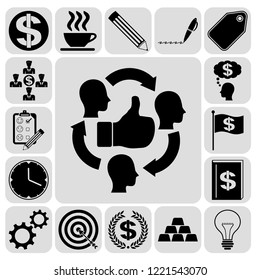 Set of 17 business high quality symbols. Collection. Flat design. Vector Illustration.