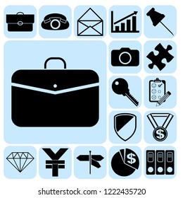 Set of 17 business high quality icons or symbols. Collection. Flat design. Vector Illustration.