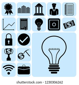 Set of 17 business high quality symbols or icons. Collection. Flat design. Vector Illustration.