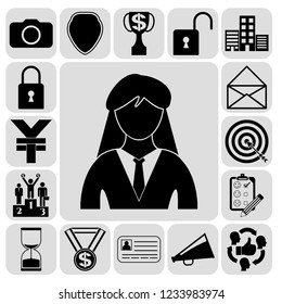 Set of 17 business high quality symbols or icons. Collection. Amazing desing. Vector Illustration.