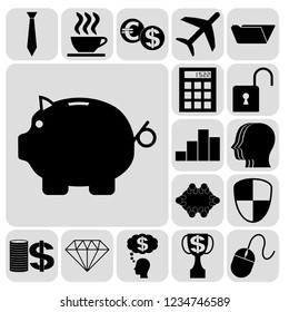 Set of 17 business high quality icons. Collection. Detailed design. Vector Illustration.
