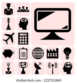 Set of 17 business high quality icons or symbols. Collection. Detailed design. Vector Illustration.