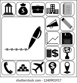 Set of 17 business high quality symbols or icons. Collection. Flat design. Vector Illustration.