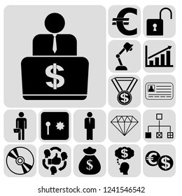 Set of 17 business high quality symbols. Collection. Flat design. Vector Illustration.