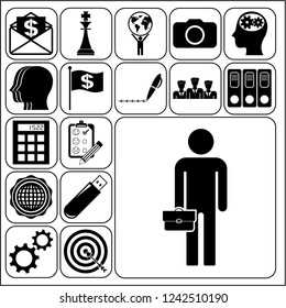 Set of 17 business high quality symbols. Collection. Flat design. Vector Illustration.