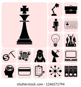 Set of 17 business high quality symbols or icons. Collection. Detailed design. Vector Illustration.