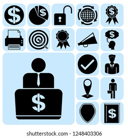 Set of 17 business high quality symbols or icons. Collection. Detailed design. Vector Illustration.