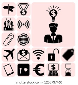 Set of 17 business high quality symbols. Collection. Flat design. Vector Illustration.