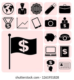 Set of 17 business high quality symbols. Collection. Flat design. Vector Illustration.