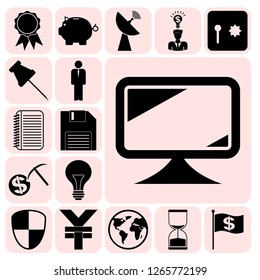 Set of 17 business high quality symbols or icons. Collection. Flat design. Vector Illustration.