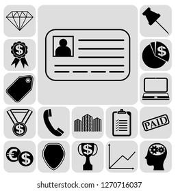 Set of 17 business high quality icons or symbols. Collection. Detailed design. Vector Illustration.