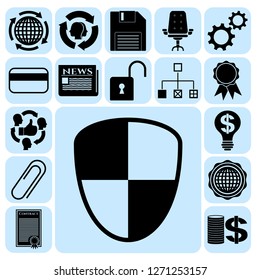 Set of 17 business high quality icons or symbols. Collection. Flat design. Vector Illustration.