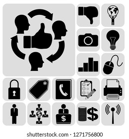 Set of 17 business high quality icons or symbols. Collection. Detailed design. Vector Illustration.