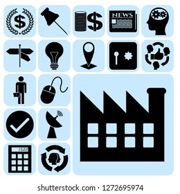 Set of 17 business high quality icons or symbols. Collection. Flat design. Vector Illustration.