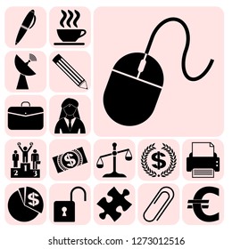 Set of 17 business high quality icons or symbols. Collection. Detailed design. Vector Illustration.