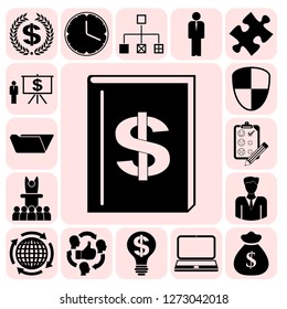 Set of 17 business high quality symbols or icons. Collection. Amazing desing. Vector Illustration.