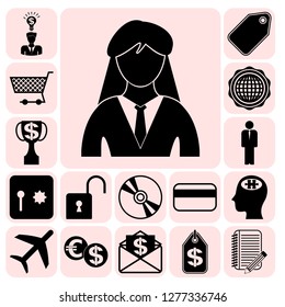 Set of 17 business high quality icons or symbols. Collection. Flat design. Vector Illustration.