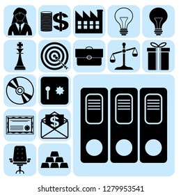 Set of 17 business high quality symbols or icons. Collection. Flat design. Vector Illustration.