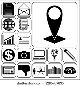Set of 17 business high quality icons or symbols. Collection. Flat design. Vector Illustration.