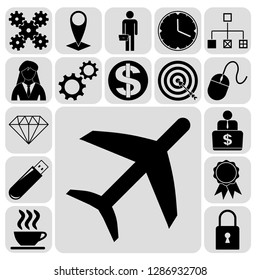 Set of 17 business high quality symbols or icons. Collection. Amazing desing. Vector Illustration.