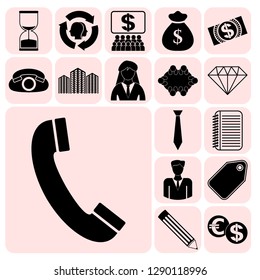 Set of 17 business high quality icons or symbols. Collection. Flat design. Vector Illustration.