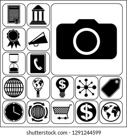 Set of 17 business high quality icons or symbols. Collection. Detailed design. Vector Illustration.