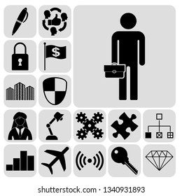 Set of 17 business high quality symbols or icons. Collection. Amazing desing. Vector Illustration.