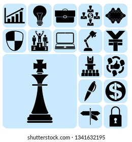 Set of 17 business high quality symbols or icons. Collection. Flat design. Vector Illustration.