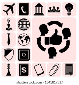 Set of 17 business high quality symbols or icons. Collection. Detailed design. Vector Illustration.