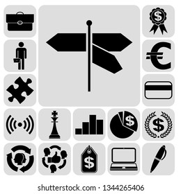 Set of 17 business high quality symbols or icons. Collection. Detailed design. Vector Illustration.