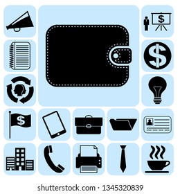 Set of 17 business high quality symbols. Collection. Flat design. Vector Illustration.