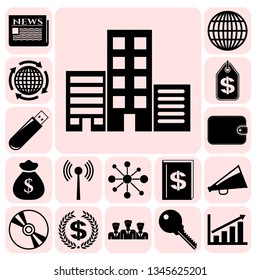 Set of 17 business high quality symbols or icons. Collection. Amazing desing. Vector Illustration.