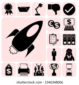 Set of 17 business high quality symbols. Collection. Flat design. Vector Illustration.