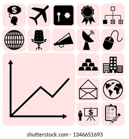 Set of 17 business high quality icons or symbols. Collection. Flat design. Vector Illustration.