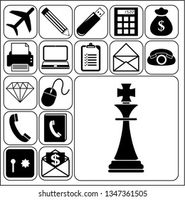 Set of 17 business high quality icons or symbols. Collection. Flat design. Vector Illustration.
