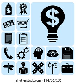 Set of 17 business high quality symbols or icons. Collection. Amazing desing. Vector Illustration.