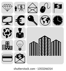 Set of 17 business high quality icons or symbols. Collection. Detailed design. Vector Illustration.