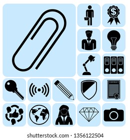 Set of 17 business high quality icons or symbols. Collection. Flat design. Vector Illustration.