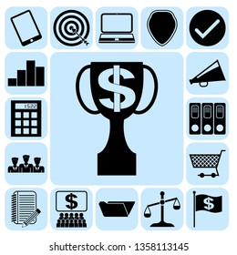 Set of 17 business high quality symbols or icons. Collection. Detailed design. Vector Illustration.