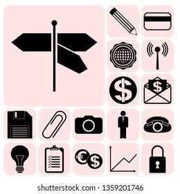 Set of 17 business high quality symbols or icons. Collection. Flat design. Vector Illustration.
