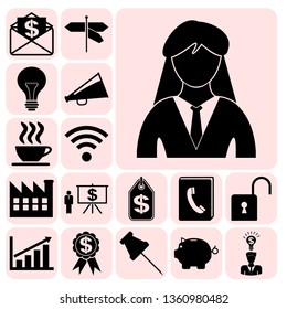 Set of 17 business high quality icons or symbols. Collection. Flat design. Vector Illustration.