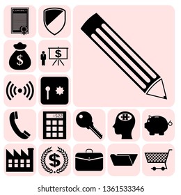 Set of 17 business high quality symbols. Collection. Detailed design. Vector Illustration.