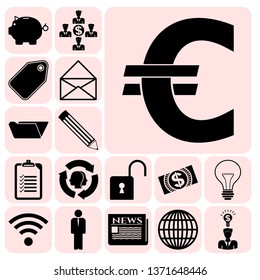Set of 17 business high quality icons or symbols. Collection. Detailed design. Vector Illustration.